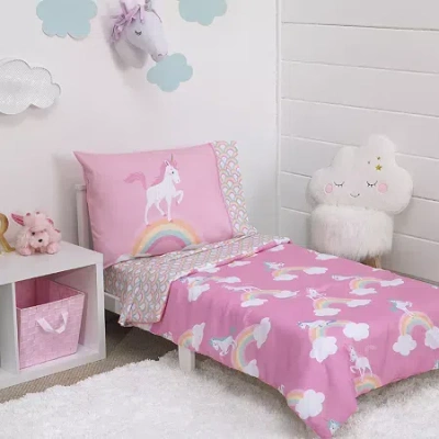 Nojo Unicorn And Rainbow 4-pc. Toddler Bedding Set In Pink
