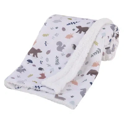 Nojo Woodland Gray, Sage, Tan, And White Super Soft Sherpa Baby Blanket In Grey