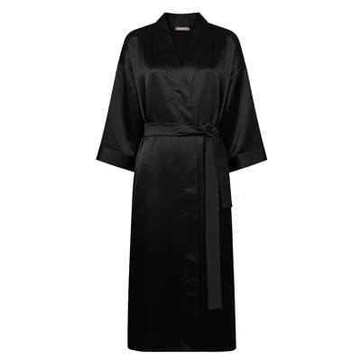 Nokaya The Lady Silk Long Kimono Robe Crystal Black