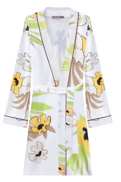 Nokaya Women's Bamboo Kimono Robe In White Flower