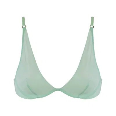 Nokaya Women's Green I.d. Line Deep Plunge Underwired Fine Mesh Bra Mint Cream