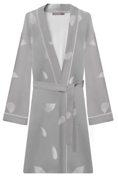 Nokaya Women's Grey Bamboo Kimono Robe In Silver Birch Petals In Gray