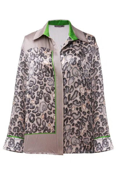 Nokaya Women's Neutrals Silk Shirt In Animal Print In Multi