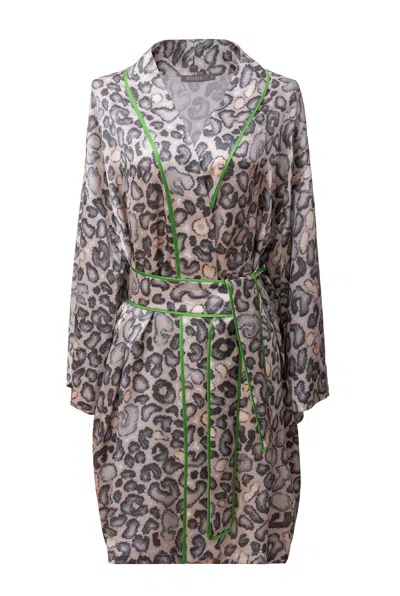 Nokaya Women's Neutrals Silk Short Kimono Robe With Animal Print In Multi