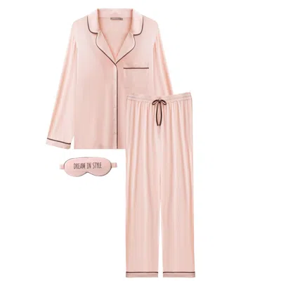 Nokaya Women's Pink Bamboo Long Pyjama Set In Peach Powder