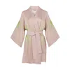 Nokaya Women's Pink / Purple Silk Dreamscape Short Kimono Robe Pink Flower In Pink/purple