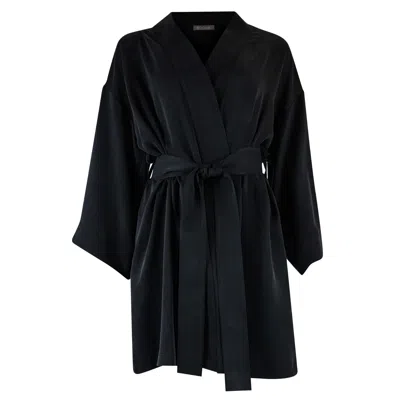 Nokaya Women's Silk Dreamscape Short Kimono Robe Black