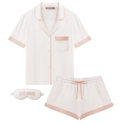 Nokaya Women's White Bamboo Short Pyjama Set In Unbleached Cotton