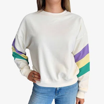 Nola Mercantile Mardi Gras Stripe Sweatshirt In White Multi