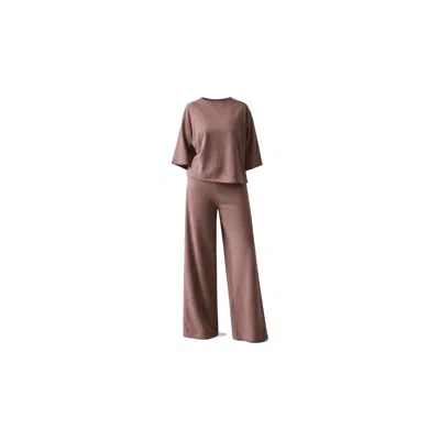 Nola Women's Neutrals Mena Loungewear With T-shirt Taupe
