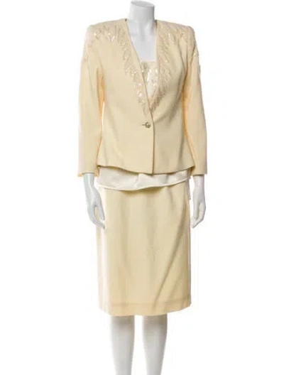 Pre-owned Nolan Miller Wool Sequin Embellishments Skirt Suit In Neutral
