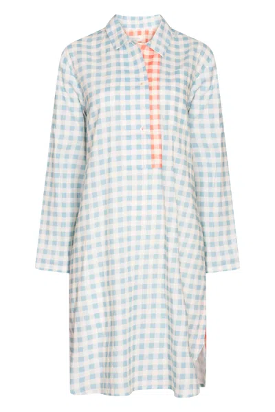 Nologo-chic Women's Gingham Nightwear Nightshirt Cotton Blue