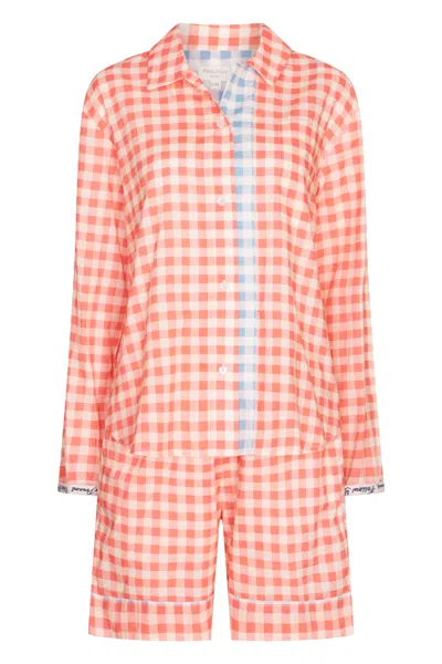 Nologo-chic Women's Gingham Set Woman's Shorts Pj Cotton Pink In Burgundy