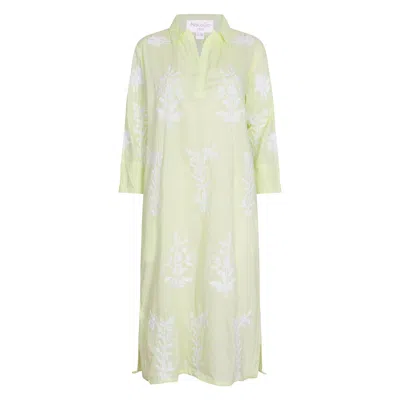 Nologo-chic Women's Green Long Tourist Dress Lime With White Embroidery