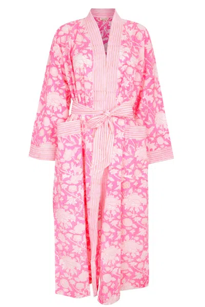 Nologo-chic Women's Hand Printed Kimono Robe - Hibiscus Pink