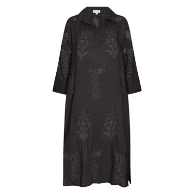 Nologo-chic Women's Long Tourist Dress Black With Black Embroidery