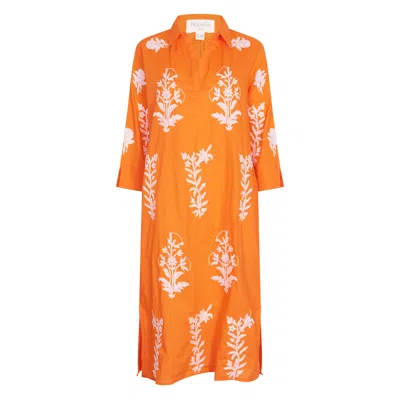 Nologo-chic Women's Orange Long Tourist Dress Satsuma With White Embroidery