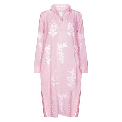 Nologo-chic Women's Pink / Purple / White Long Tourist Dress Pale Pink With White Embroidery Cotton In Multi