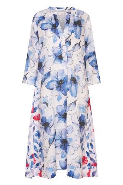 Nologo-chic Women's White / Blue Ice Flower Mixed Print Kaftan Linen - Multi