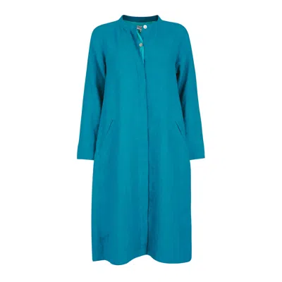 Nologo-chic Women's Blue Super Mix Coat Dress Linen - Peacock