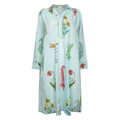 Nologo-chic Women's Botanical Easy Home  Dress Cotton- Persian Blue