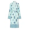 Nologo-chic Women's Botanical Shawl Robe Cotton Cambric Persian Blue In Blue