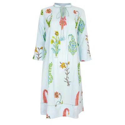 Nologo-chic Women's Botanical Tassel Kurta Cotton Persian Blue