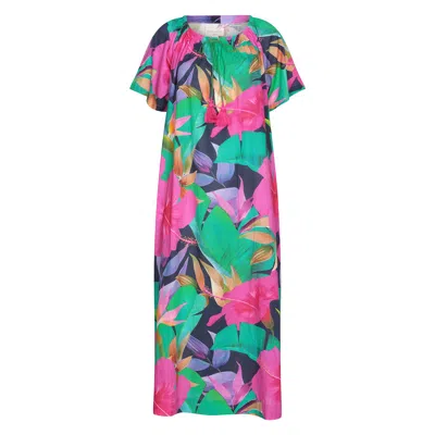 Nologo-chic Women's Calypso Fruit Flower Midi Dress Cotton Navy In Blue