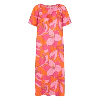 Nologo-chic Women's Calypso Fruit Flower Midi Dress Cotton Pink