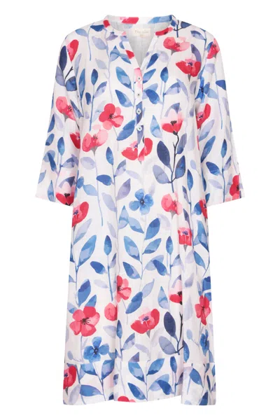Nologo-chic Women's Daisy Leaf Print Tunic Classic Dress Linen Multi In White