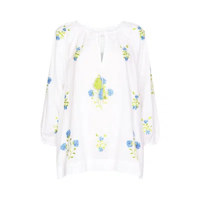 Nologo-chic Women's Drifter Gypsy Top With Limes Cotton Cambric White