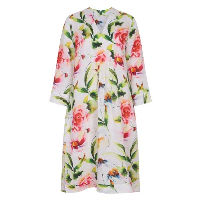 Nologo-chic Women's Floris Print Picot Dress Linen Multi In White