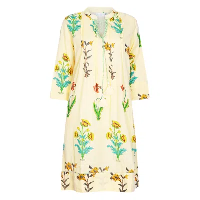 Nologo-chic Women's Gold Botanical Tassel Kurta Cotton Lemon Popcorn