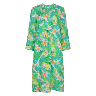 Nologo-chic Women's Green Honolulu Print Picot Dress Linen Multi