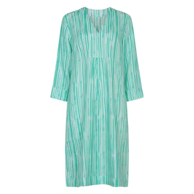 Nologo-chic Women's Green Stripe Picot Dress Linen Green In Multi