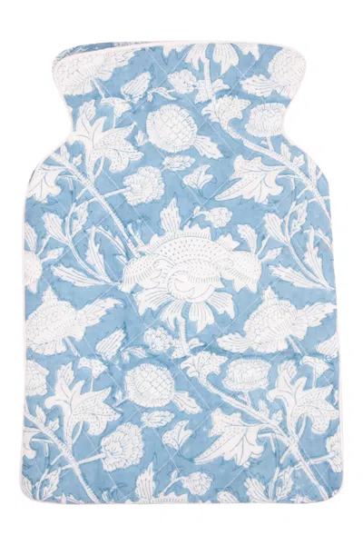 Nologo-chic Women's Hand Block Printed Hot Water Bottle Cover - De Nimes Blue