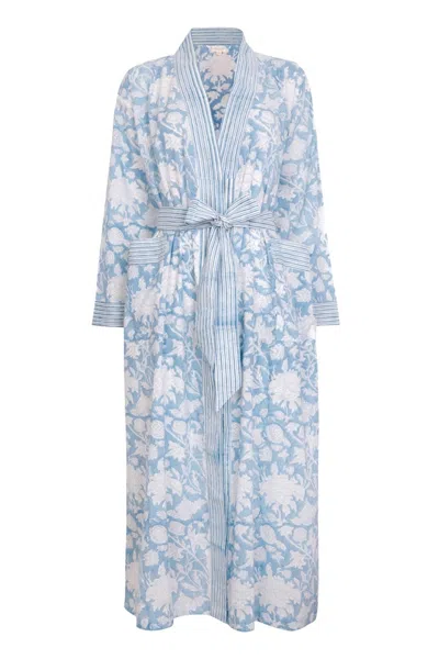 Nologo-chic Women's Hand Printed Cotton Kimono Robe - De Nimes Blue