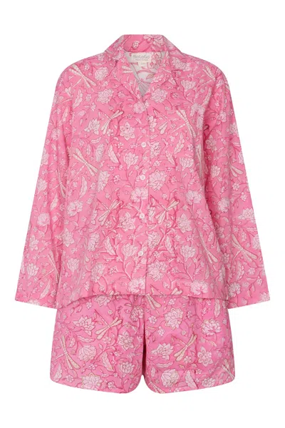 Nologo-chic Women's Hand Printed Pj Shorts Set - Dragonfly Pink / Pink