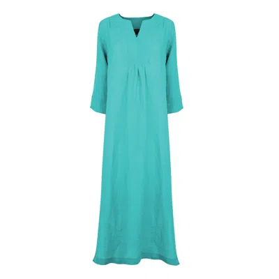 Nologo-chic Women's Life Style Linen Maxi Dress - Aqua Blue