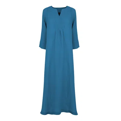 Nologo-chic Women's Life Style Linen Maxi Dress - Blue Sea
