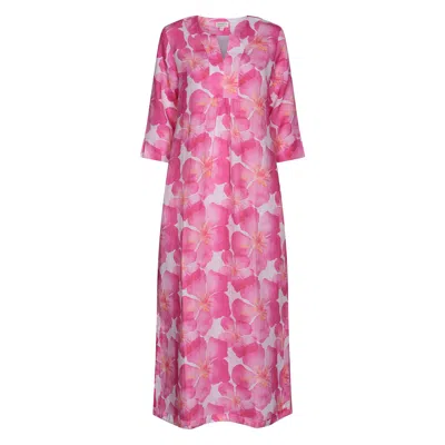 Nologo-chic Women's Life Style Pink Oleander Print Linen Maxi Dress - Pink