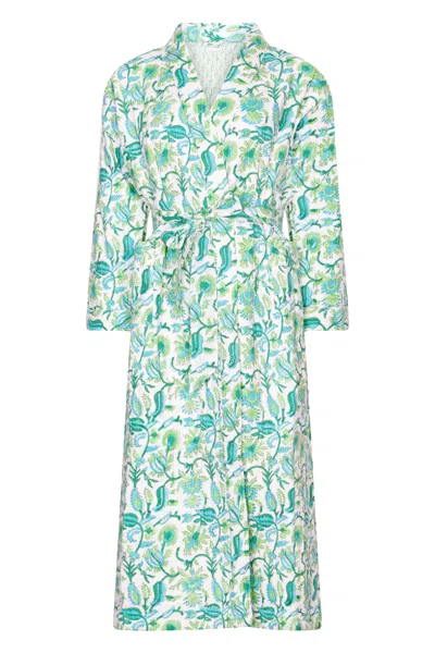 Nologo-chic Women's Luxury Quilted Hand Block Printed Robe - Apple Green