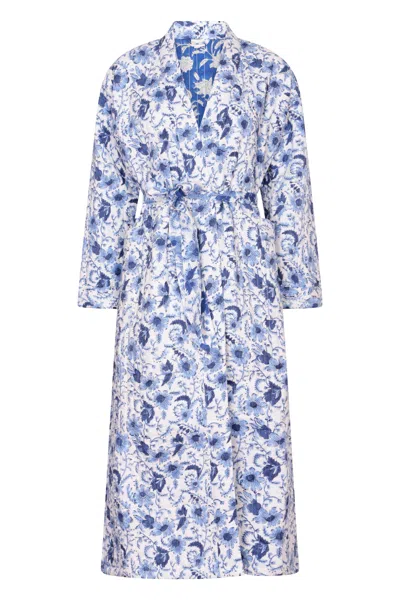 Nologo-chic Women's Luxury Quilted Hand Block Printed Robe - Cornflower Blue