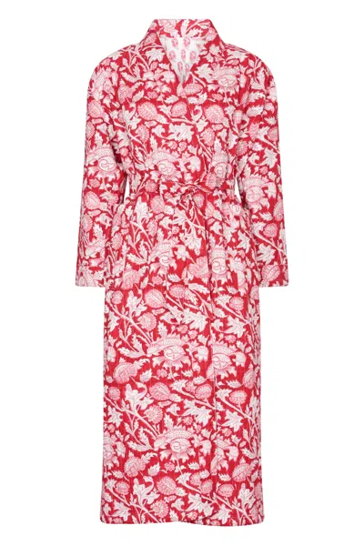 Nologo-chic Women's Luxury Quilted Hand Block Printed Robe - Vintage Red