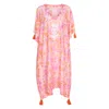 Nologo-chic Women's Pink / Purple Felicity Embroidered Kaftan Cotton Cambric Pink In Pink/purple