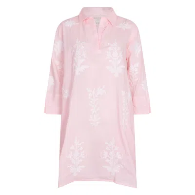 Nologo-chic Women's Pink / Purple Short Tourist Dress With White Embroidery Cotton Pale Pink In Multi