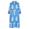 NOLOGO-CHIC WOMEN'S SHORT TOURIST DRESS BLUE WITH WHITE EMBROIDERY COTTON