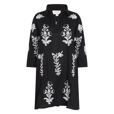 Nologo-chic Women's Short Tourist Dress With White Embroidery Cotton Black