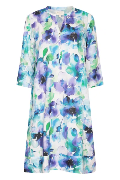 Nologo-chic Women's Water Petal Print Tunic Classic Dress Linen Multi In White