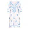 Nologo-chic Women's White Harriet Dress With Blue Hand Embroidery In White